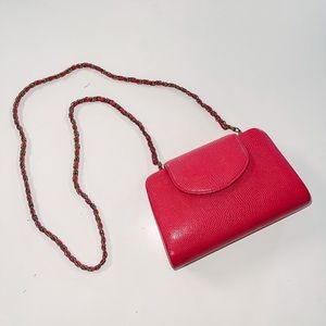 Cherry Red Italian Leather Clutch with Gold Strap